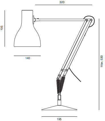 Dimensions lampe de bureau Anglepoise Type75