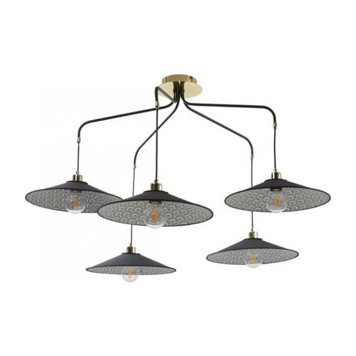 Plafonnier Gatsby 5 lampes - Paon noir et blanc