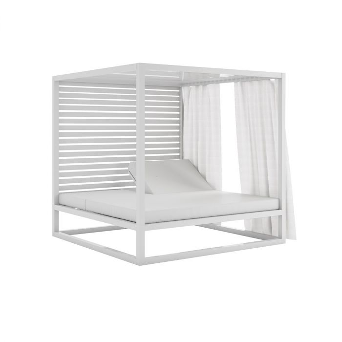 Daybed lames fixes blanc avec rideau