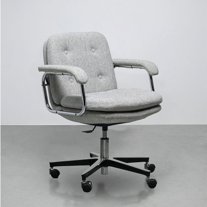 Chaise de bureau ergonomique vintage en tissu sans roulettes avec  accoudoirs et dossier bas HERITAGE 80 DIRECTION PETIT DOSSIER