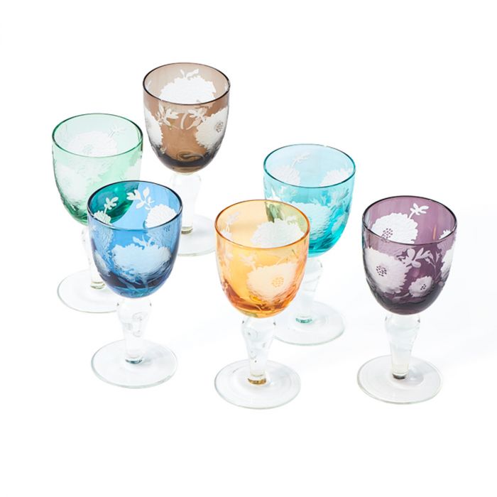 Peony wine glasses - Lot de 6 verres multicolores