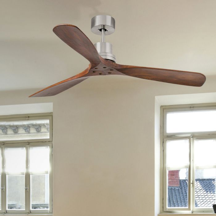 Ventilateur De Plafond FARO BARCELONA ALO - Acier Noir Mat Et Bois De Pin - Diamètre 152 Cm, Hauteur 30,2 Cm
