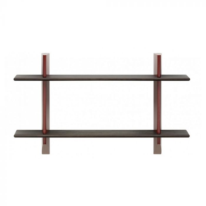 Rayonnage mural - Rouge japonais - Chêne foncé