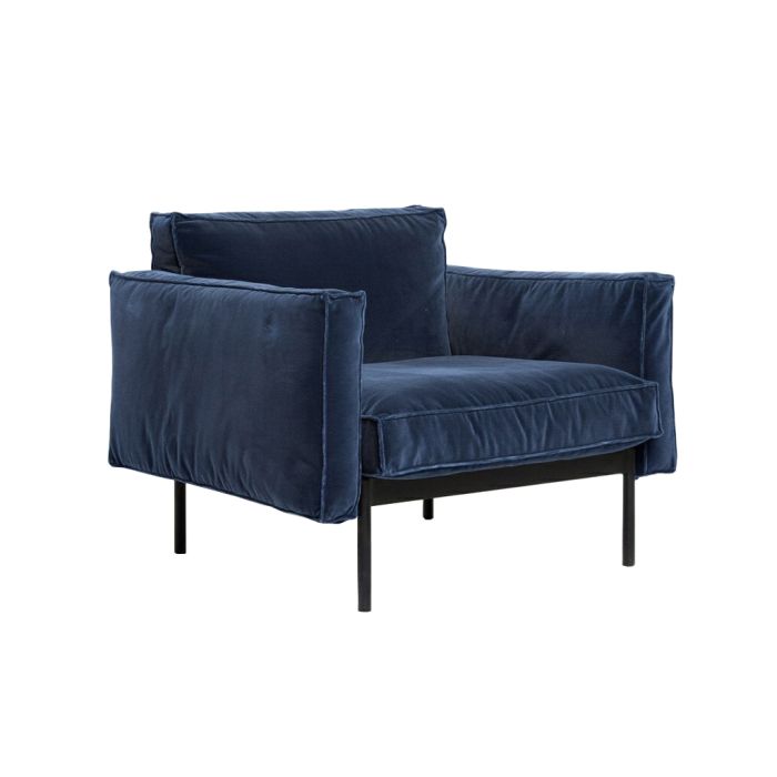 Fauteuil Sofa lounge - Noir / Velours bleu (Outlet)