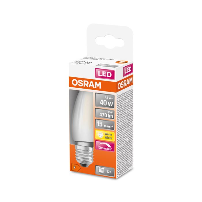 Ampoule LED Flamme E27 dépoli 4.8W Equivalence Halo 40W 2700K Dimmable