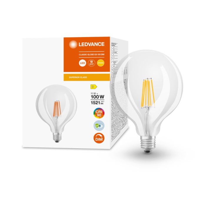 Ampoule LED Globe125 E27 Claire 11W Equivalence Halo 100W 2700K Dimmable