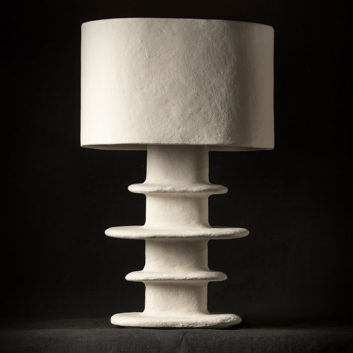 Lampe de table blanche papier maché géométrique Earth
