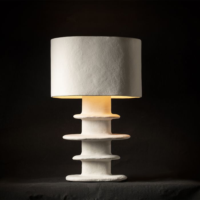 Lampe de table blanche papier maché géométrique Earth