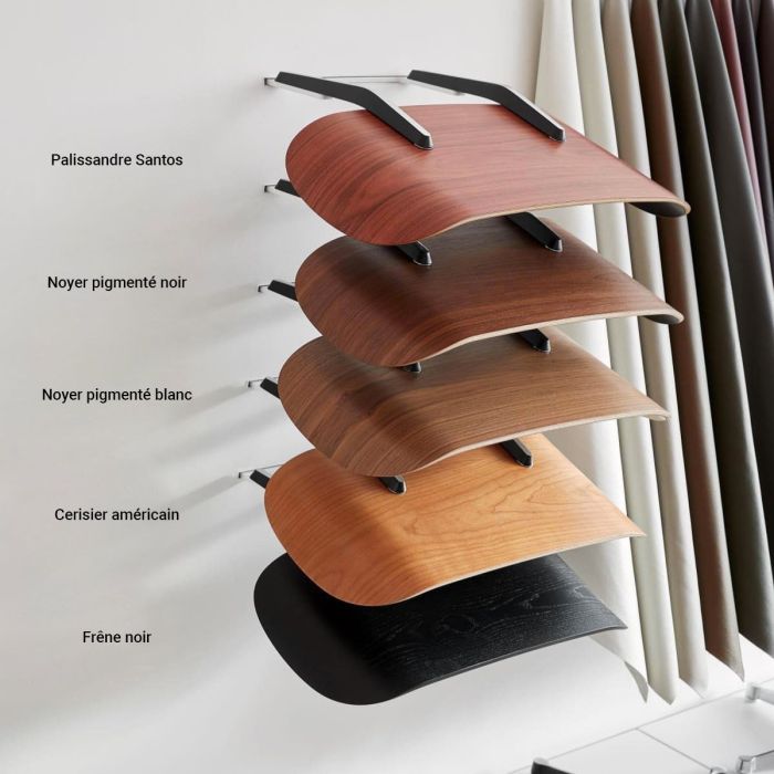 Lounge Chair Ottoman - Cuir Premium Noir / Cerisier Américain / Piètement Noir (Outlet)