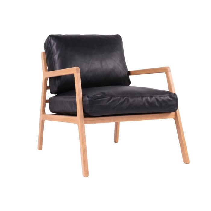 Osaka fauteuil - Chêne clair / Cuir noir Sorensen (Outlet)
