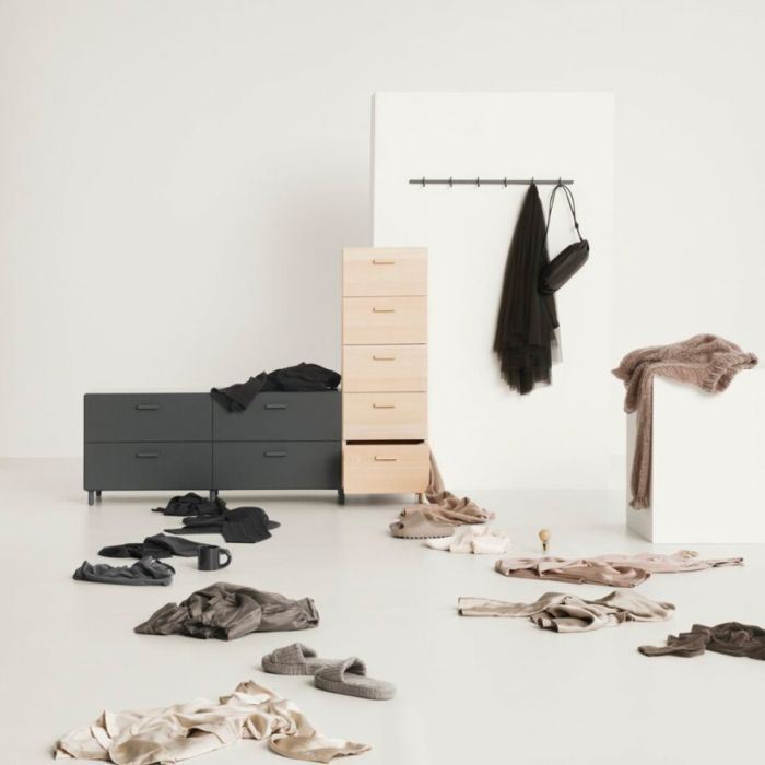 One low and one tall Relief drawer with legs
