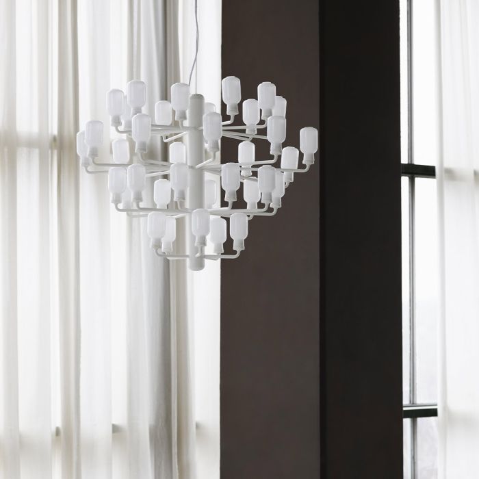 Chandelier Amp - verre blanc/ marbre blanc 