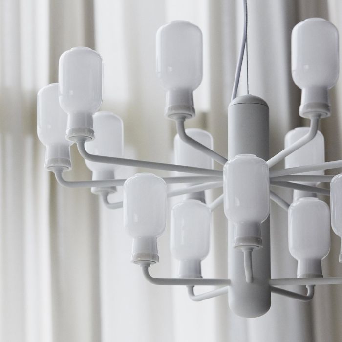Chandelier Amp - verre blanc/ marbre blanc 