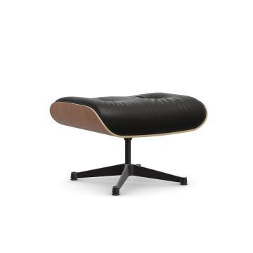 Lounge Chair Ottoman - Cuir Premium Noir / Cerisier Américain / Piètement Noir (Outlet)
