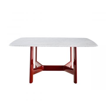 Alex table carré - Marbre Blanc Carrara/ Rouge Brique Brillant
