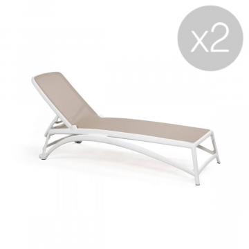 Lot de 2 Atlantico chaises longues empilables - Blanc / Tortora (Outlet)