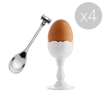 Coquetier Dressed avec Cuillère - Lot de 4 - Blanc