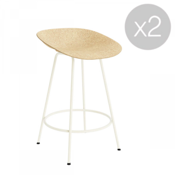 Lot de 2 Tabourets Mat H 65 cm - Structure crème / Assise chanvre (Outlet)